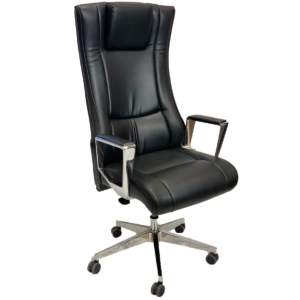 Vendi05 Főnöki szék fix alumínium karfával és króm lábbal fekete műbőrrel