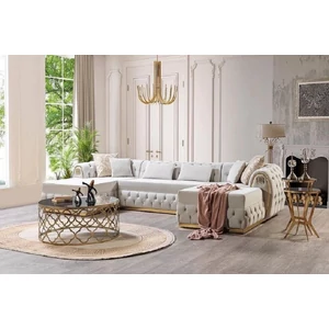 Cristal U alakú chesterfield sarokkanapé Bézs