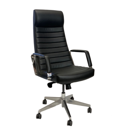 Rose05 Főnöki szék fix karfával és króm lábbal fekete műbőrrel