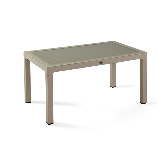Fa hatású rattan asztal üveglappal 90x150 cm Bézs