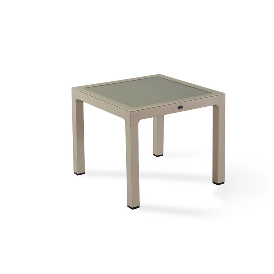 Fa hatású rattan asztal üveglappal 90x90 cm Bézs
