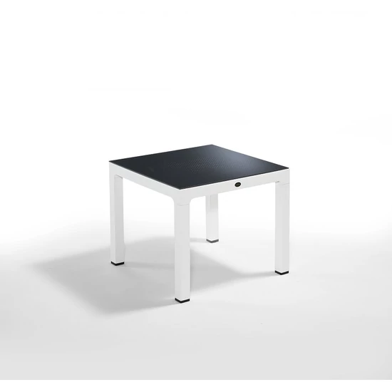 Fa hatású rattan asztal üveglappal 90x90 cm Fehér