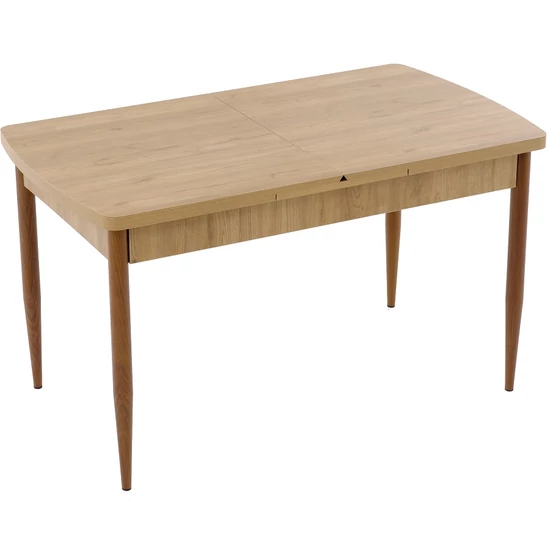 Buse bővíthető étkezőasztal fa hatású MDF lappal és fa hatású fém lábakkal 79x139 cm