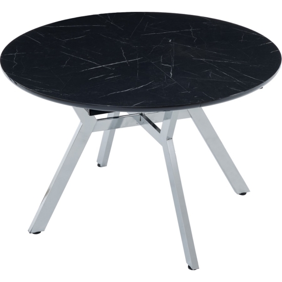 Tuna bővíthető kőr étkezőasztal fekete royal MDF lappal és ezüst fém lábakkal 120x120 cm