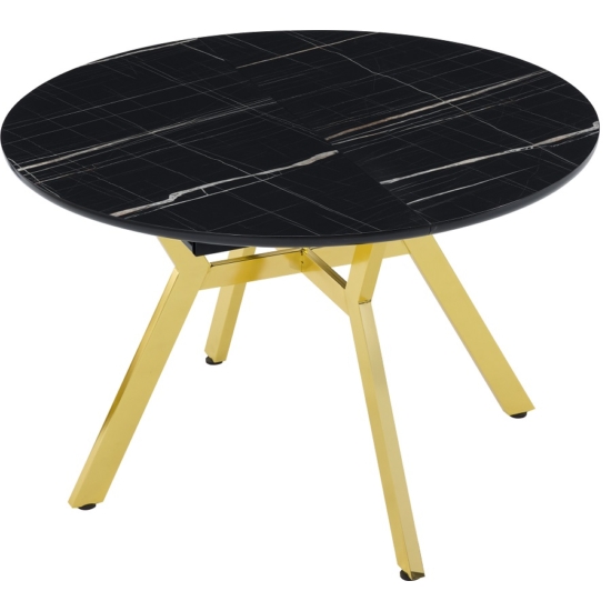 Tuna bővíthető kőr étkezőasztal fekete sonata MDF lappal és arany fém lábakkal 120x120 cm