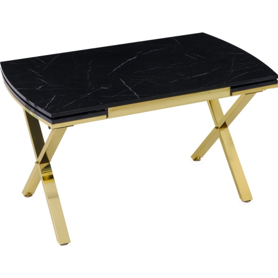 Vega bővíthető étkezőasztal fekete royal MDF lappal és arany fém lábakkal 79x132 cm