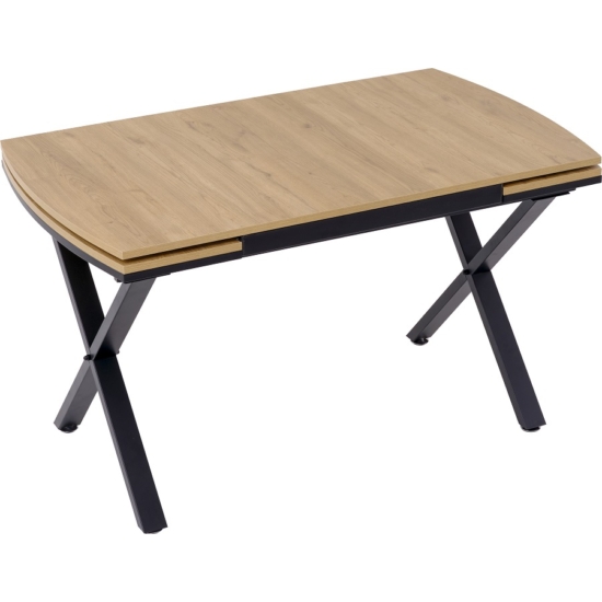 Vega bővíthető étkezőasztal fa hatású MDF lappal és fekete fém lábakkal 79x132 cm