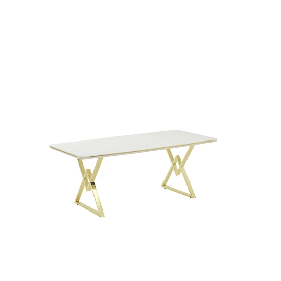 Alya Elit étkezőasztal lakk fehér MDF lappal és arany fém lábakkal 92x160 cm