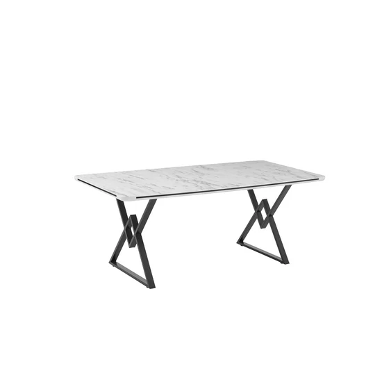 Alya Elit étkezőasztal fehér marmo MDF lappal és fekete fém lábakkal 92x160 cm