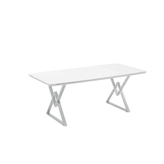 Alya Elit étkezőasztal lakk fehér MDF lappal és ezüst fém lábakkal 92x160 cm