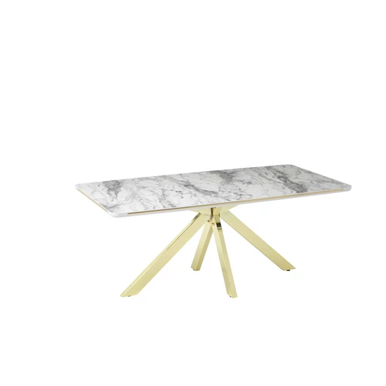 Karla Elit étkezőasztal fehér frezya MDF lappal és arany fém lábakkal 92x180 cm