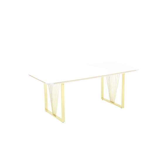 Nora Elit étkezőasztal lakk fehér MDF lappal és arany fém lábakkal 92x160 cm