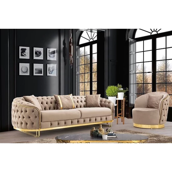 Chicago Gold 3 személyes chesterfield kanapé Bézs