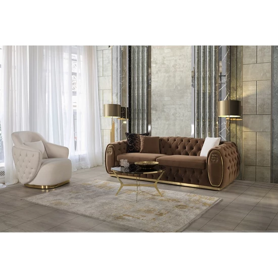 Cristal 3 személyes modern chesterfield kanapé Barna