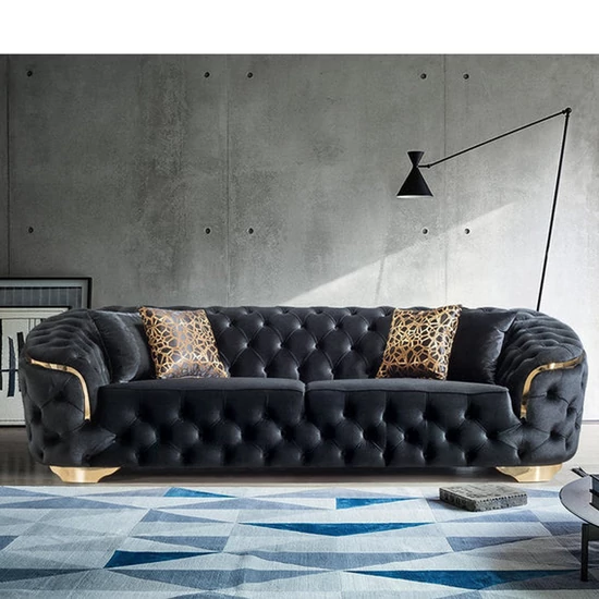 Garland Gold 3 személyes chesterfield kanapé Fekete