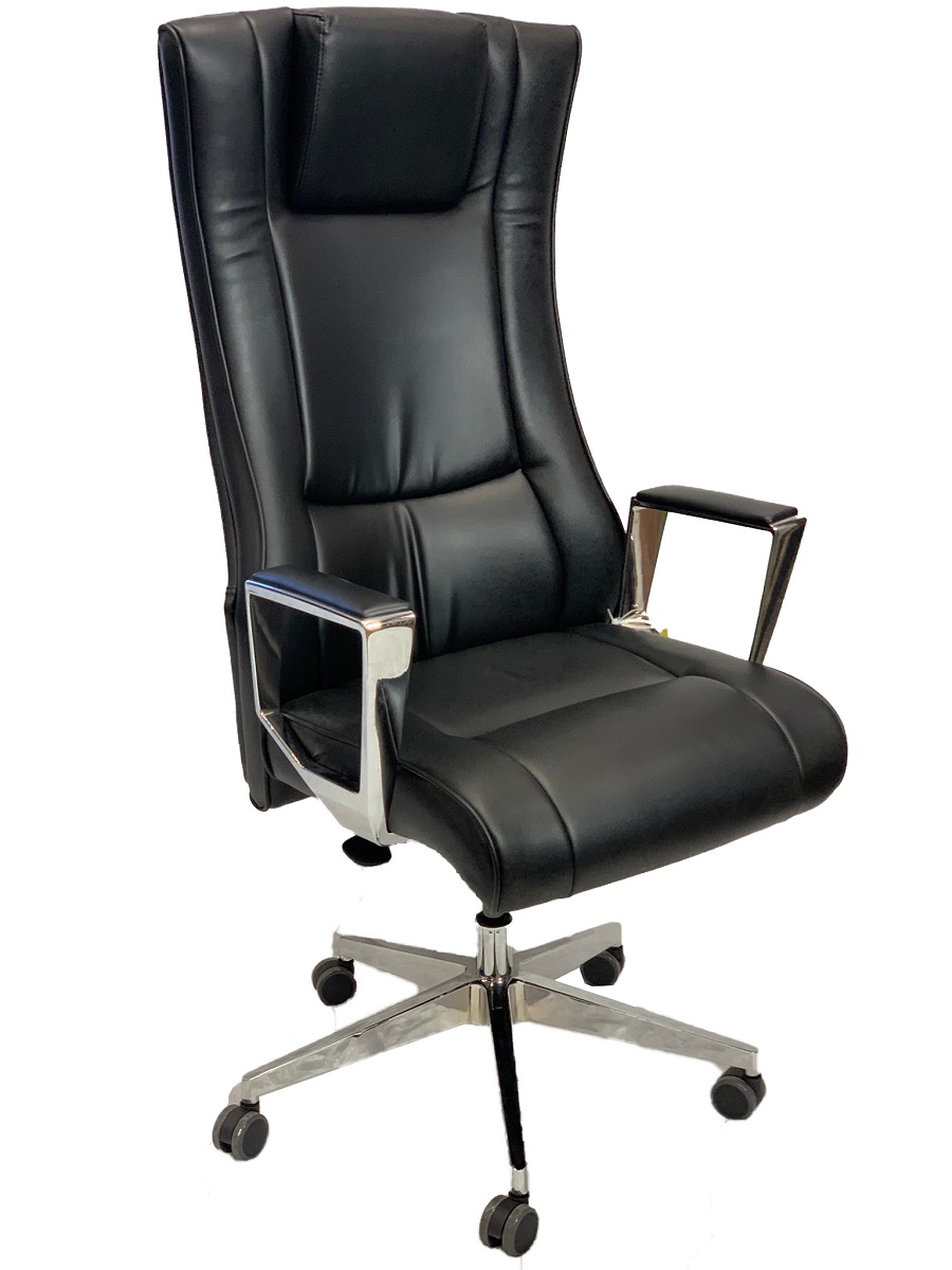 Vendi05 Főnöki szék fix alumínium karfával és króm lábbal fekete műbőrrel
