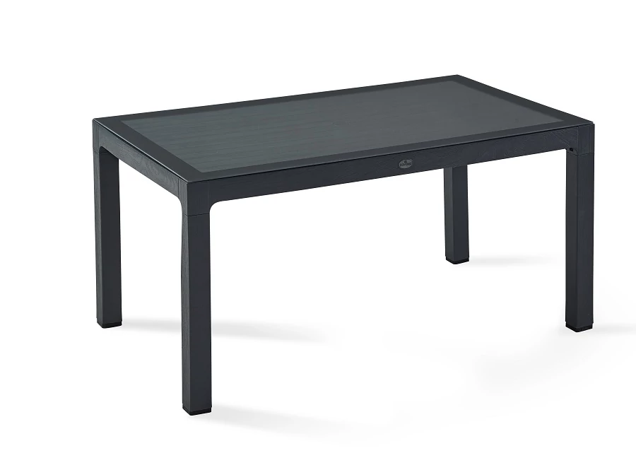Fa hatású rattan asztal üveglappal 90x150 cm Antracit