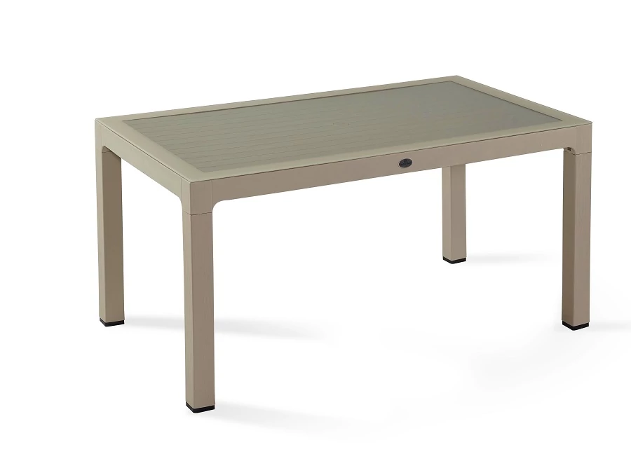 Fa hatású rattan asztal üveglappal 90x150 cm Bézs