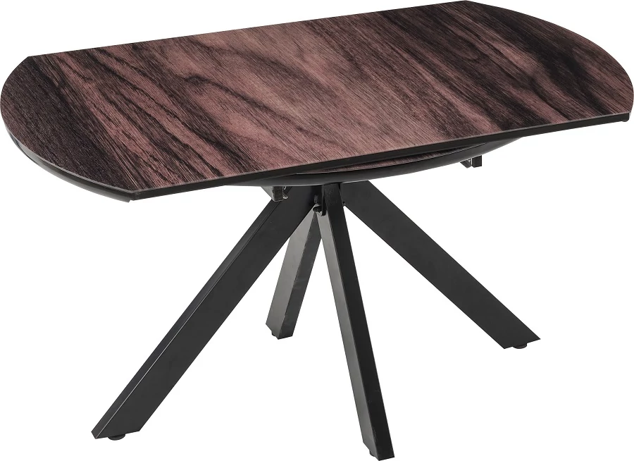 Inci bővíthető üveg étkezőasztal fa hatású üveglappal és fekete fém lábakkal 85x140 cm