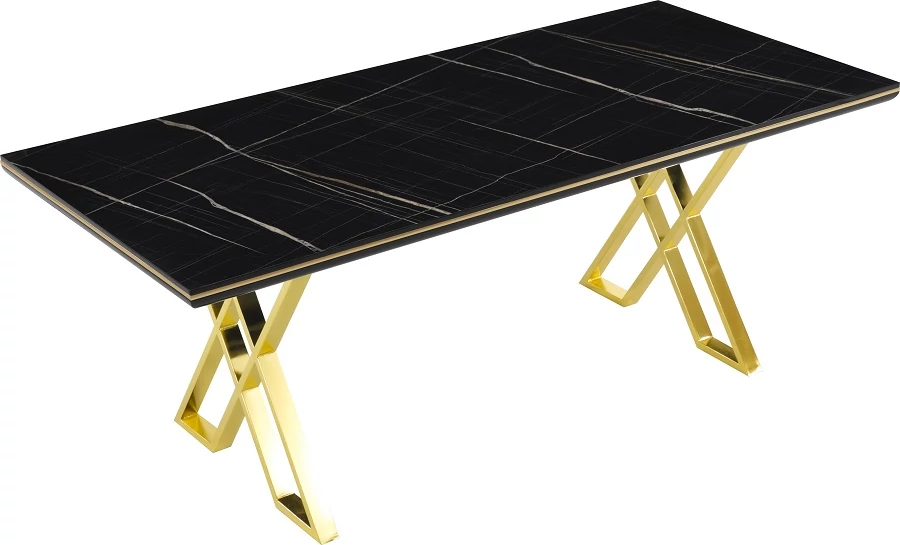 Luna Elit étkezőasztal fekete royal MDF lappal és arany fém lábakkal 92x160 cm