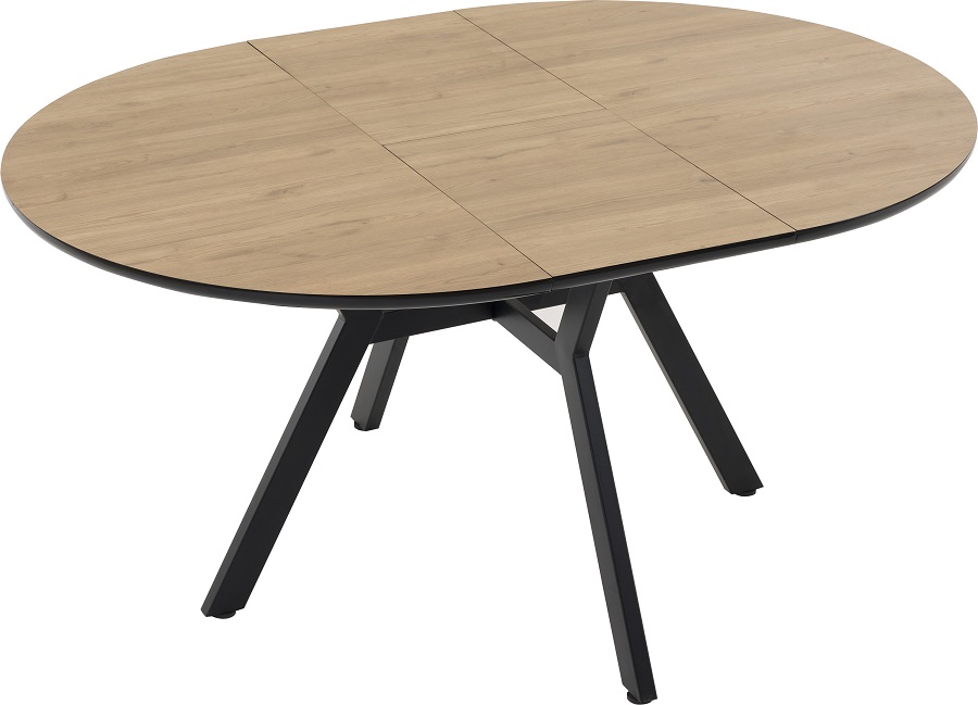 Tuna bővíthető kőr étkezőasztal fa hatású MDF lappal és fekete fém lábakkal 120x120 cm