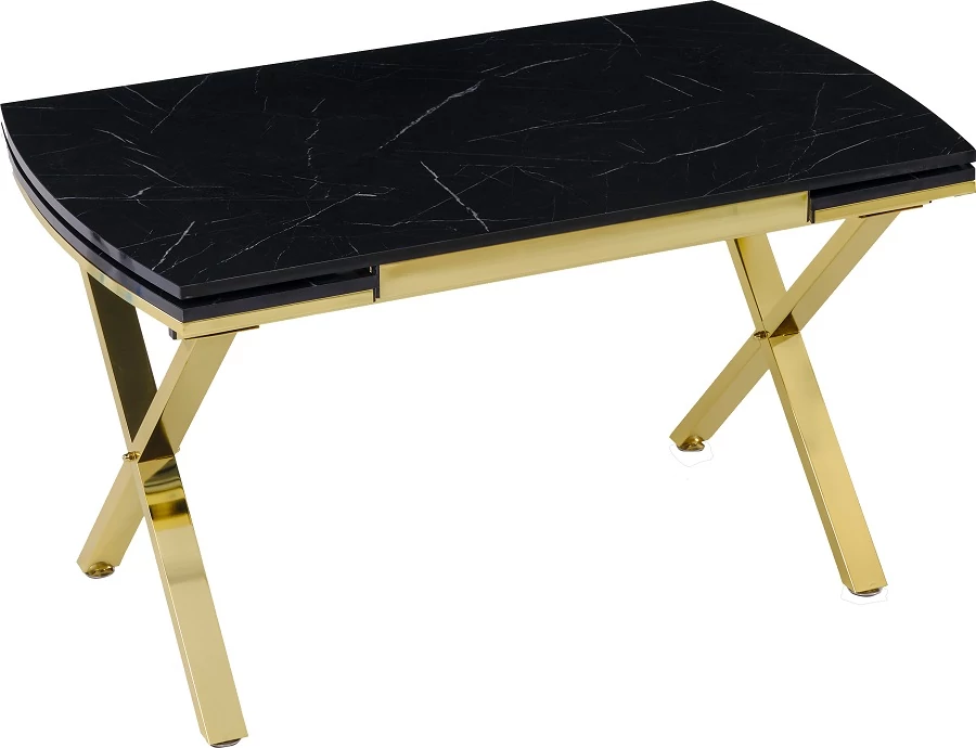 Vega bővíthető étkezőasztal fekete royal MDF lappal és arany fém lábakkal 79x132 cm