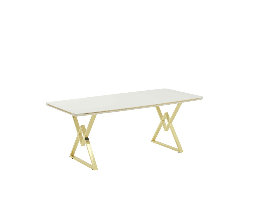 Alya Elit étkezőasztal lakk fehér MDF lappal és arany fém lábakkal 92x160 cm