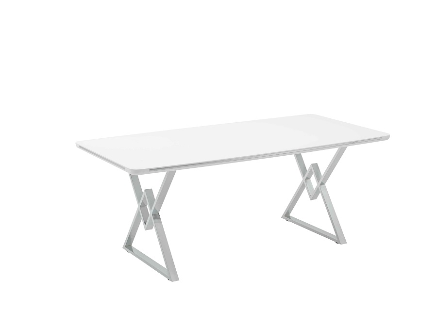 Alya Elit étkezőasztal lakk fehér MDF lappal és ezüst fém lábakkal 92x160 cm