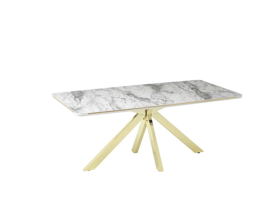 Karla Elit étkezőasztal fehér frezya MDF lappal és arany fém lábakkal 92x180 cm