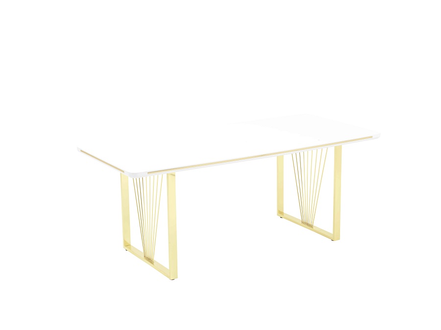 Nora Elit étkezőasztal lakk fehér MDF lappal és arany fém lábakkal 92x160 cm