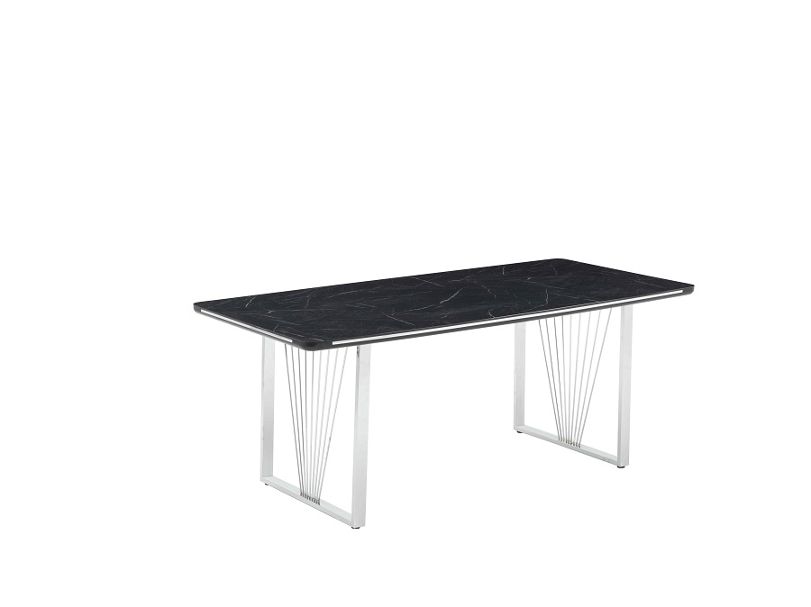 Nora Elit étkezőasztal lakk fekete royal MDF lappal és ezüst fém lábakkal 92x160 cm