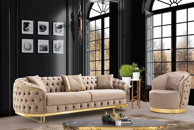 Chicago Gold 3 személyes chesterfield kanapé Bézs