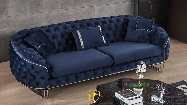 Chicago Silver 3 személyes chesterfield kanapé Sötétkék