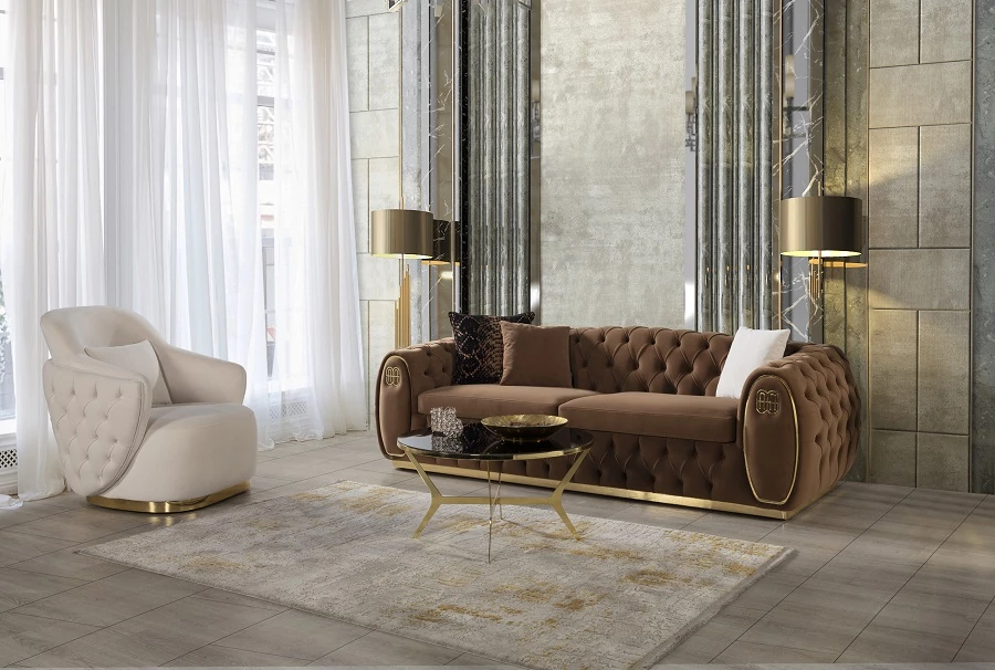 Cristal 3 személyes modern chesterfield kanapé Barna