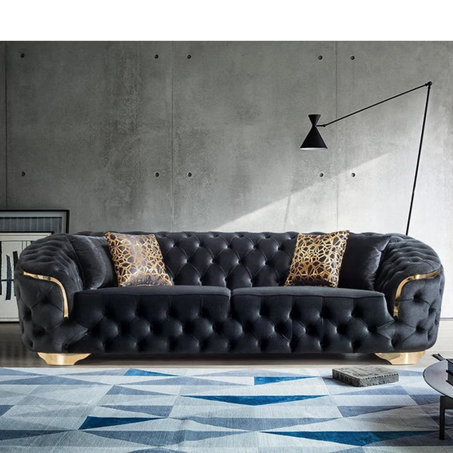 Garland Gold 3 személyes chesterfield kanapé Fekete