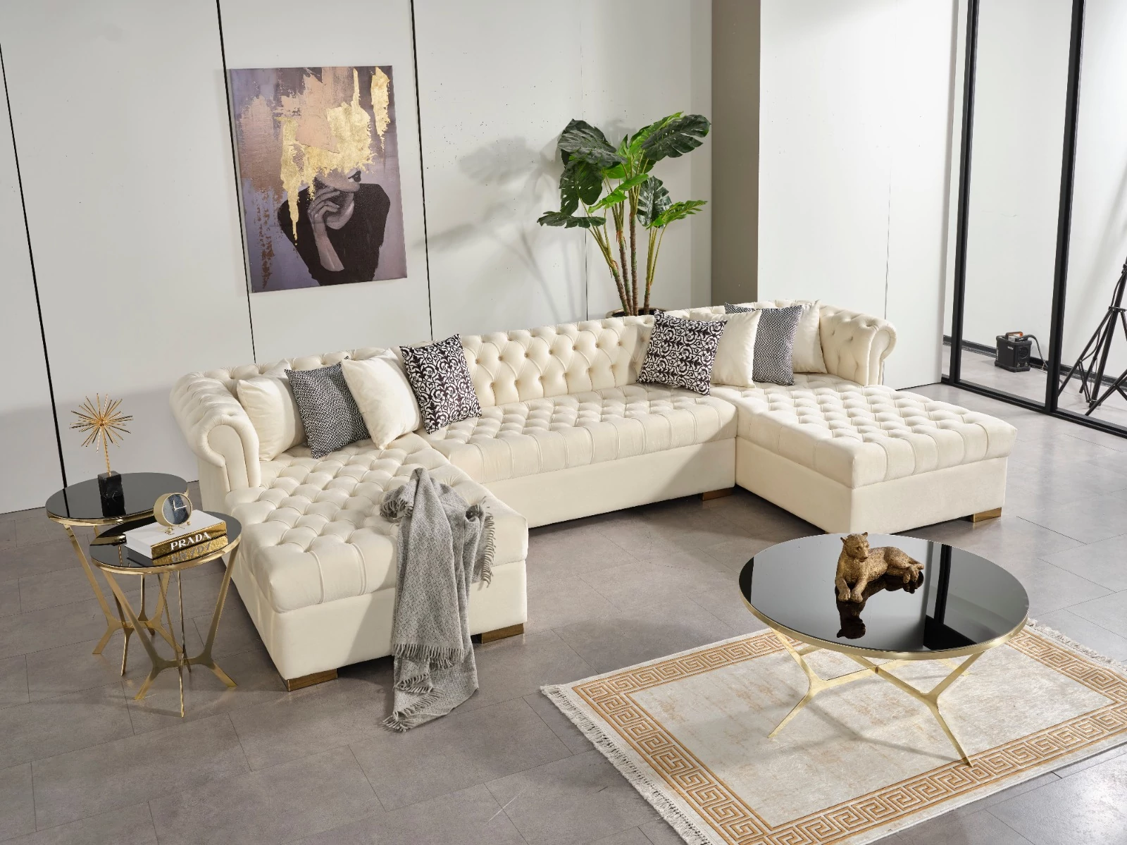 Lexington U alakú chesterfield sarokkanapé Ivory